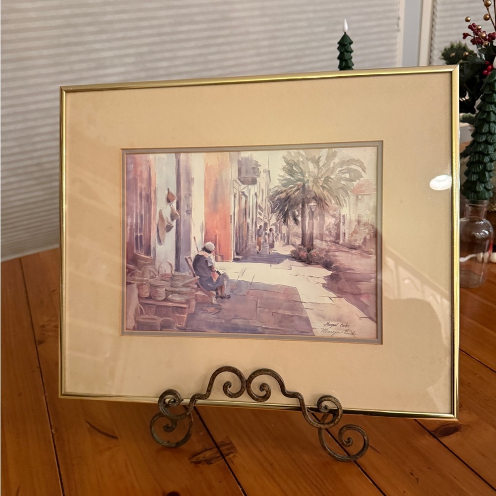 Margaret Carter Signed Print Mediterranean Street Scene Framed 17x14